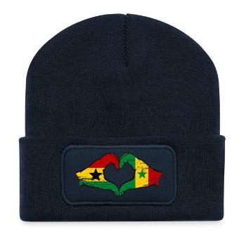 Ghana Senegal Flag Hands Heart Shape Used - Recycled Patch Beanie - french navy - Front