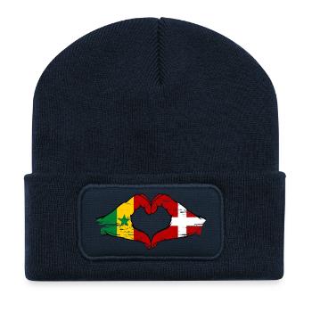 Drapeau du Sénégal Danemark, mains en forme de cœur, utilisé - Beanie recyclé à patch - bleu marine - Devant