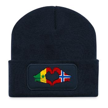 Senegal Norway flag hands heart shape used - Recycled Patch Beanie - french navy - Front