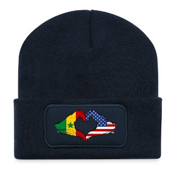 Senegal USA Flag Hands Heart Shape Used - Recycled Patch Beanie - french navy - Front