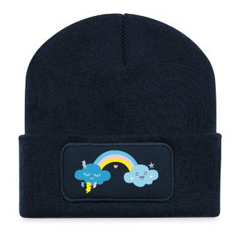 Kawaii Rainbow Cute Blue Clouds - Recycled Patch Beanie - french navy - Front