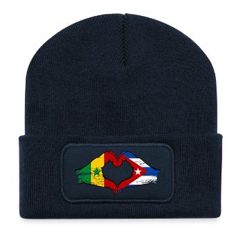 Sénégal Cuba Drapeau Mains Coeur Forme - Beanie recyclé à patch - bleu marine - Devant