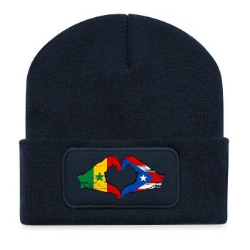 Sénégal Porto Rico drapeau mains forme de coeur utilisé - Beanie recyclé à patch - bleu marine - Devant
