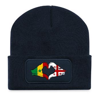 Sénégal Géorgie drapeau mains forme de coeur utilisé - Beanie recyclé à patch - bleu marine - Devant
