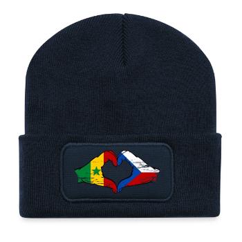Sénégal République tchèque Drapeau Mains Coeur Forme - Beanie recyclé à patch - bleu marine - Devant