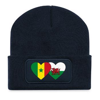 Senegal Wales Flagge Hände Herzform - Recycelte Patch Beanie - French Navy - Vorne