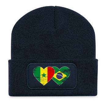 Senegal Brazil Flag Hands Heart Shape Used - Recycled Patch Beanie - french navy - Front