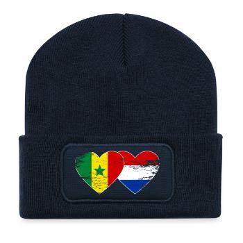 Drapeau Hollande Sénégal mains en forme de cœur utilisé - Beanie recyclé à patch - bleu marine - Devant