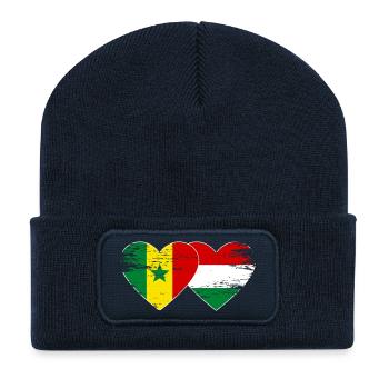 Senegal Ungarn Flagge Herz used - Recycelte Patch Beanie - French Navy - Vorne
