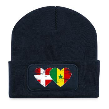 Denmark Senegal heart flag used - Recycled Patch Beanie - french navy - Front