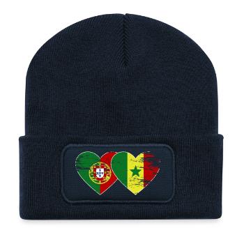 Portugal Senegal Flagge Herz - Recycelte Patch Beanie - French Navy - Vorne