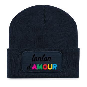 Tonton d'Amour - Famille - Noël - Beanie recyclé à patch - bleu marine - Devant