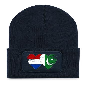 Holland Pakistan Flag Heart - Recycled Patch Beanie - french navy - Front