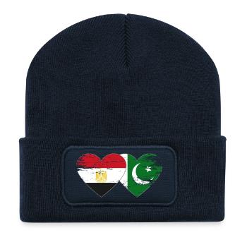 Egypt Pakistan Flag Heart Used - Recycled Patch Beanie - french navy - Front