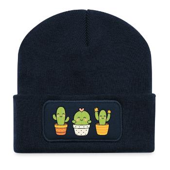 Trio de cactus mignons - Beanie recyclé à patch - bleu marine - Devant
