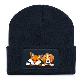 Cute fox and a foxhound dog are best friends - Recycled Patch Beanie - french navy - Front