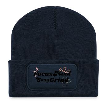 Vintage Retro Boho Bohemian typography design - Recycled Patch Beanie - french navy - Front