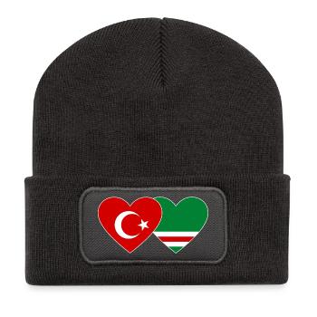 Turquie Drapeau Tchétchénie Coeur - Beanie recyclé à patch - charbon - Devant