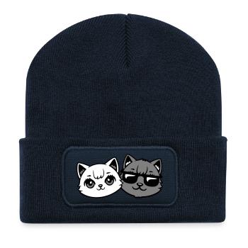 Süße Kätzchen Cooles Katerpaar Schwarz-Weiß Katzen - Recycelte Patch Beanie - French Navy - Vorne