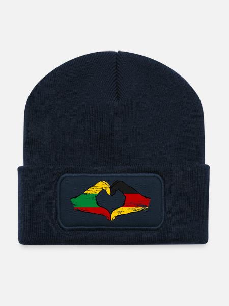 Lithuania Germany flag hands heart shape used - Recycled Patch Beanie - french navy
