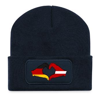 Holland Lettland Flagge Hände Herzform used - Recycelte Patch Beanie - French Navy - Vorne