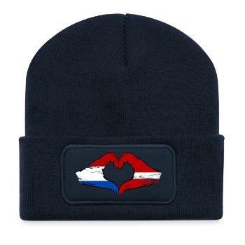 Holland Lettland Flagge Hände Herzform used - Recycelte Patch Beanie - French Navy - Vorne