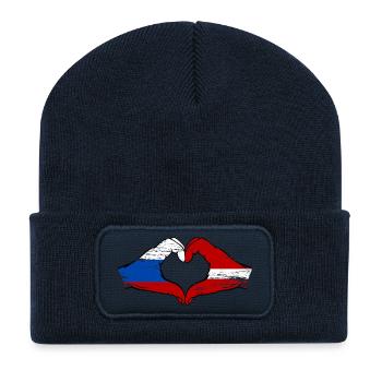 Russie Lettonie Drapeau Mains Coeur Forme - Beanie recyclé à patch - bleu marine - Devant