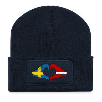 Suède Lettonie drapeau coeur utilisé - Beanie recyclé à patch - bleu marine - Devant