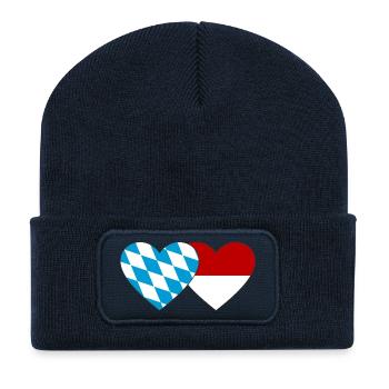 Bayern Indonesien Flagge Herz - Recycelte Patch Beanie - French Navy - Vorne