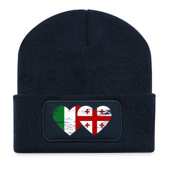 Italie Géorgie Drapeau du cœur utilisé - Beanie recyclé à patch - bleu marine - Devant