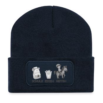 Schule Essen Reiten Motiv - Recycelte Patch Beanie - French Navy - Vorne