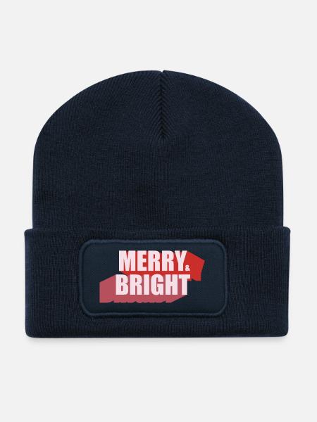Merry and Bright Retro Christmas - Recycled Patch Beanie - french navy