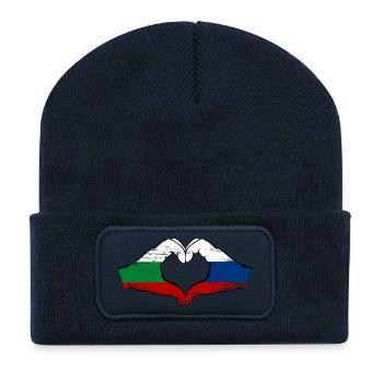 Bulgaria Russia Flag Hands Heart Shape - Recycled Patch Beanie - french navy - Front