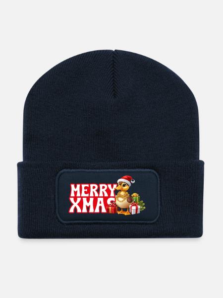 Merry Xmas - Christmas Duck - Recycled Patch Beanie - french navy