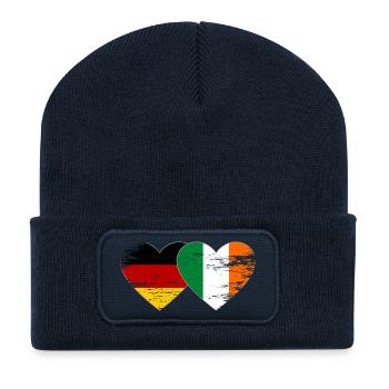 Cœur du drapeau Allemagne Irlande utilisé - Beanie recyclé à patch - bleu marine - Devant