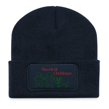 Christmas – Minimal Gingerbread & Dachshund (Green) - Recycled Patch Beanie - french navy - Front