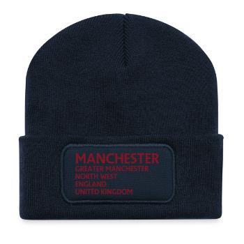 Manchester Name Stack Typografie - Recycelte Patch Beanie - French Navy - Vorne
