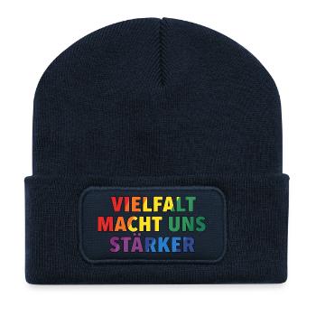 Vielfalt macht uns stärker – Regenbogen Design - Recycelte Patch Beanie - French Navy - Vorne