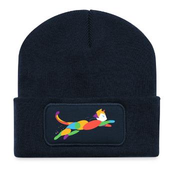 Colorful Cat in Motion – Abstract Design - Recycled Patch Beanie - french navy - Front