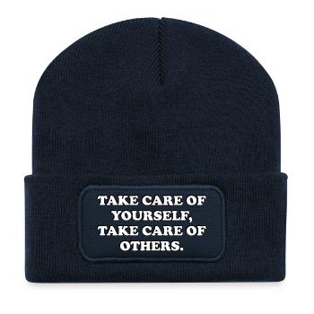 Self-Care Quote - Recycled Patch Beanie - french navy - Front