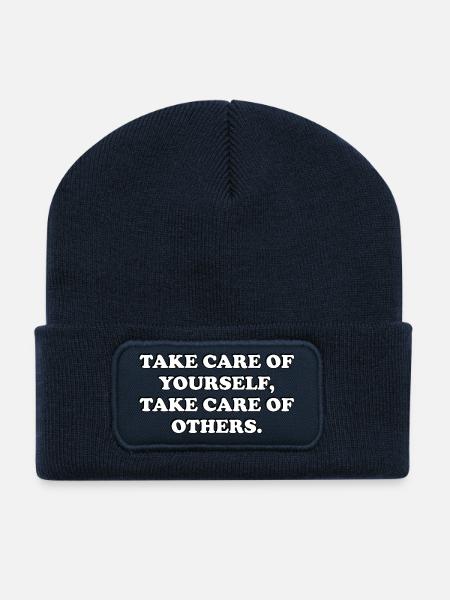 Selbstfürsorge-Zitat - Recycelte Patch Beanie - French Navy