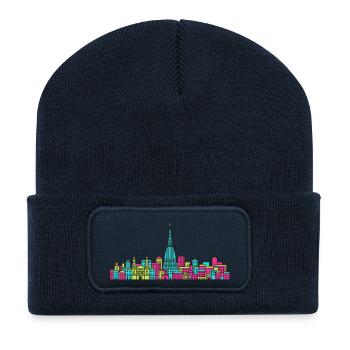 Turin City Skyline Mole Antonelliana Line Art - Recycled Patch Beanie - french navy - Front