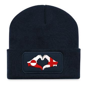 Greenland England Flag Hands Heart Shape - Recycled Patch Beanie - french navy - Front