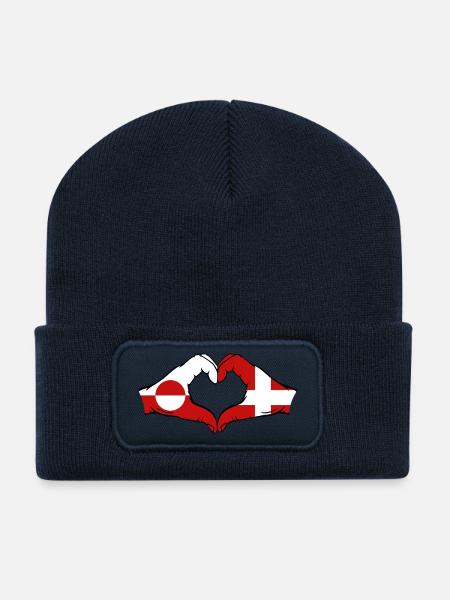 Drapeau du Groenland Danemark Mains Forme de cœur - Beanie recyclé à patch - bleu marine