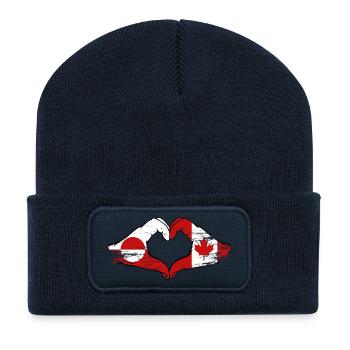 Mains du drapeau du Groenland, Canada, forme de cœur utilisée - Beanie recyclé à patch - bleu marine - Devant