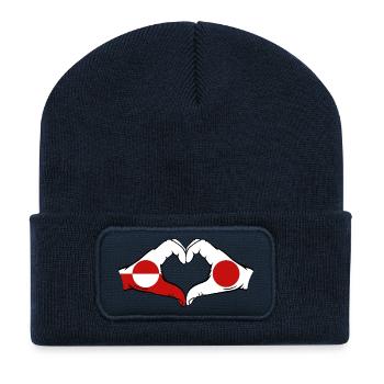 Greenland Japan Flag Hands Heart Shape - Recycled Patch Beanie - french navy - Front