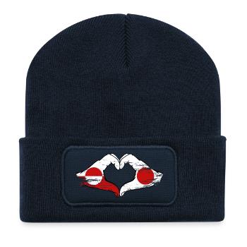 Greenland Japan Flag Hands Heart Shape Used - Recycled Patch Beanie - french navy - Front
