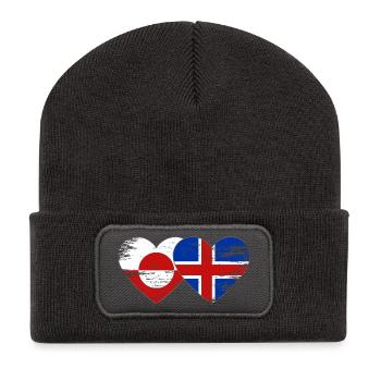 Cœur du drapeau du Groenland Islandade utilisé - Beanie recyclé à patch - charbon - Devant
