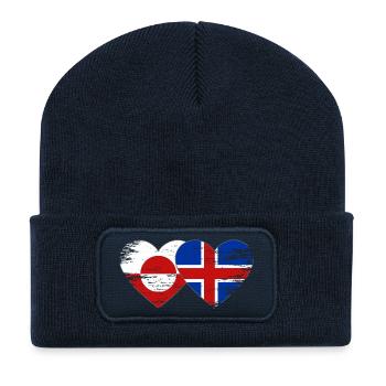 Greenland Iceland flag heart used - Recycled Patch Beanie - french navy - Front