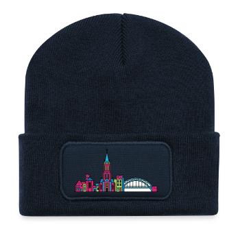 Ligne de la silhouette de la ville de Nimègue Waal Bridge - Beanie recyclé à patch - bleu marine - Devant